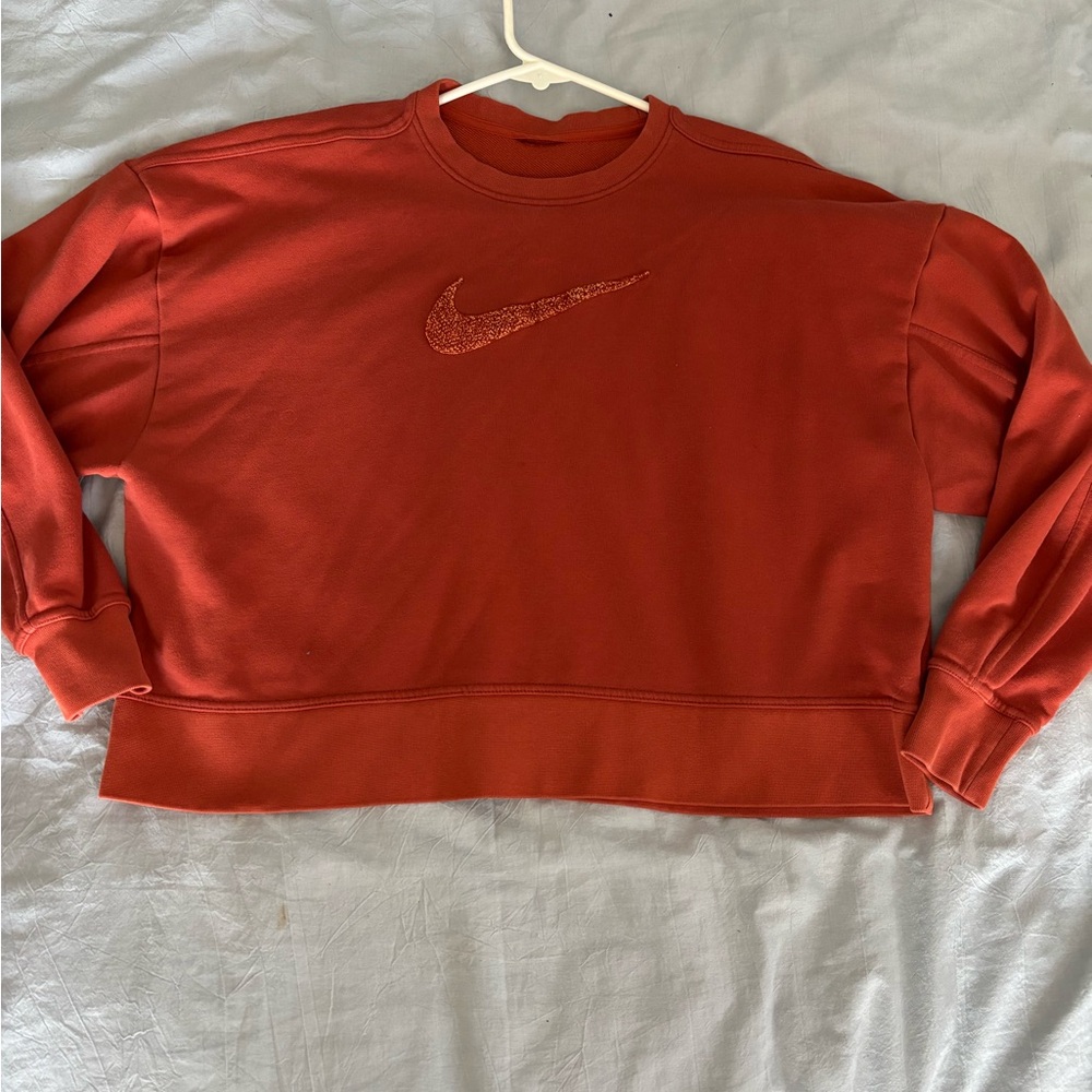 Nike Orange-Red Crewneck Sweatshirt with Textured Swoosh